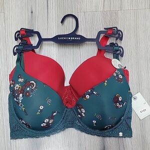 Lucky Brand Floral Lace Bra - Red and Teal